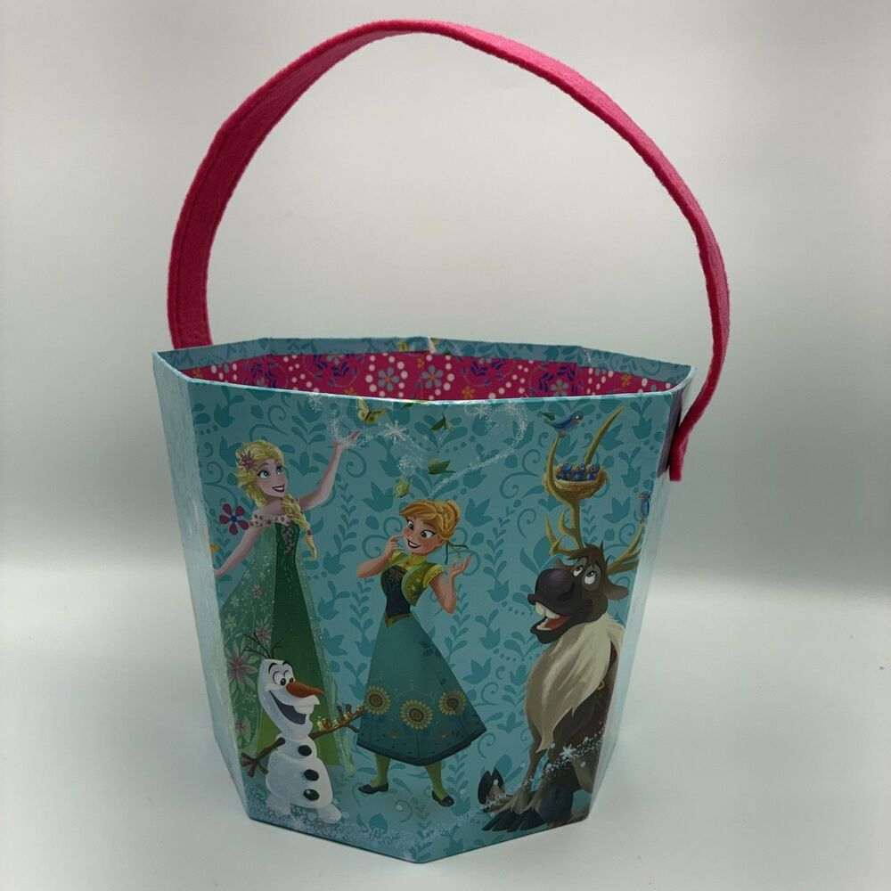 NWT Disney Frozen Fever Elsa Anna Easter Paperboard Basket Party Bucket Pail